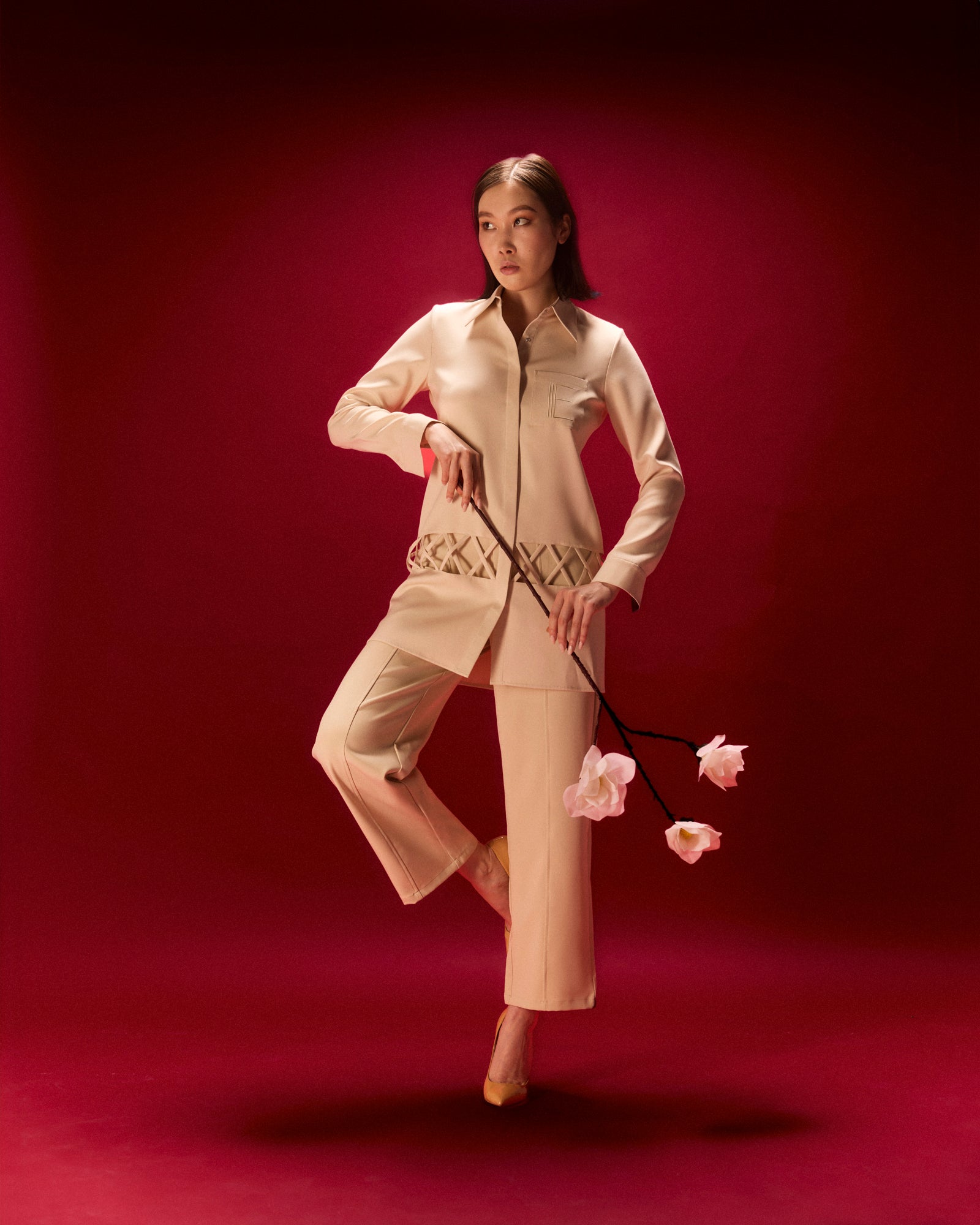 Shi Crepe Shirt & Straight Leg Trouser Set
