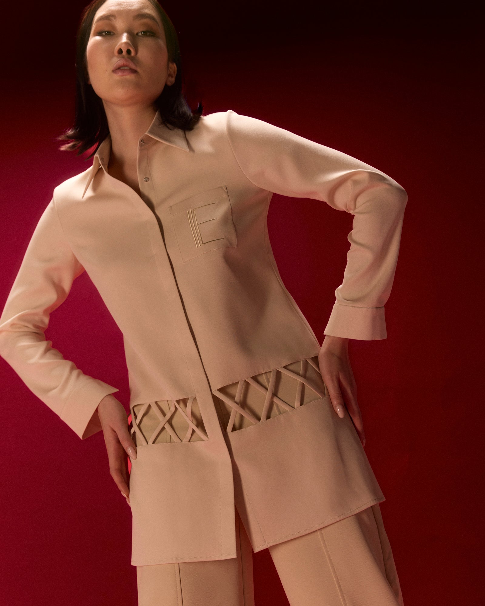 Shi Crepe Shirt & Straight Leg Trouser Set