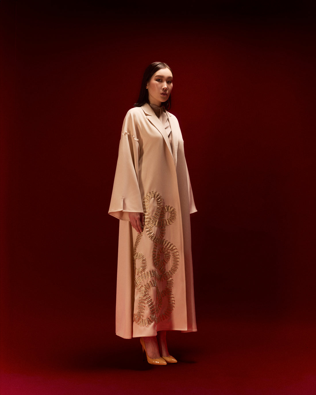 Hand Stitched Kimono Abaya - Gold